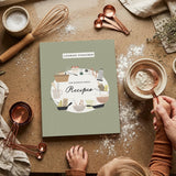 Cooking Together recipe book sage green - baby feet and copper props flatlay