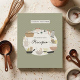 Cooking Together family recipe book sage green cover with copper props