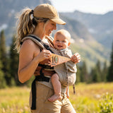 10-month hiking milestone photo with Little Camper pennant