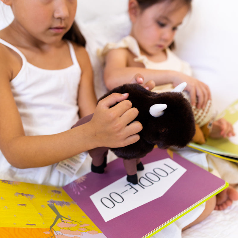 Buffalo Book and Stuffed Animal Set — lifestyle photo with baby